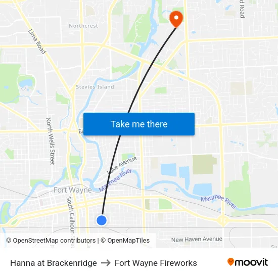 Hanna at Douglas (Nb) to Fort Wayne Fireworks map