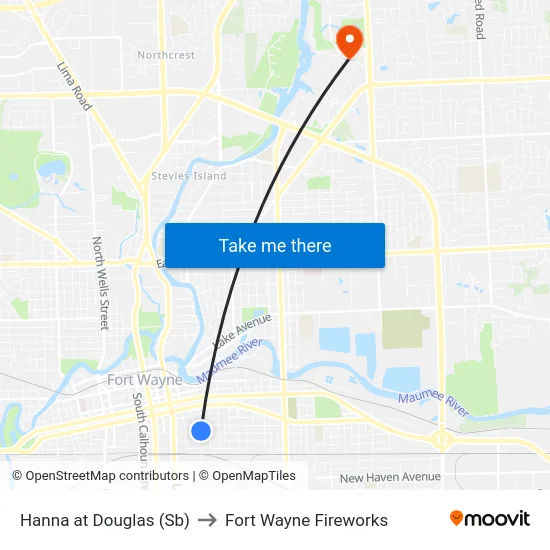 Hanna at Douglas (Sb) to Fort Wayne Fireworks map