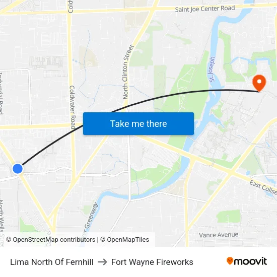 Lima North Of Fernhill to Fort Wayne Fireworks map