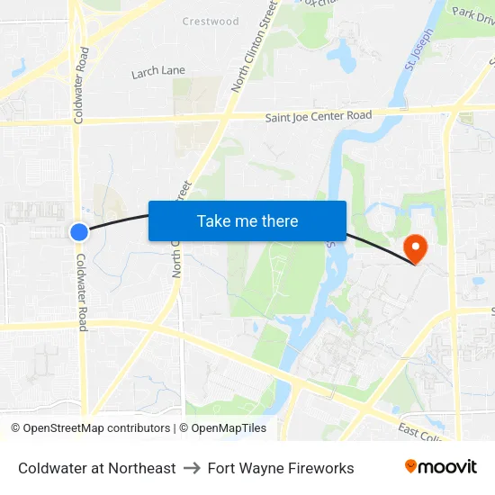 Coldwater at Northeast to Fort Wayne Fireworks map