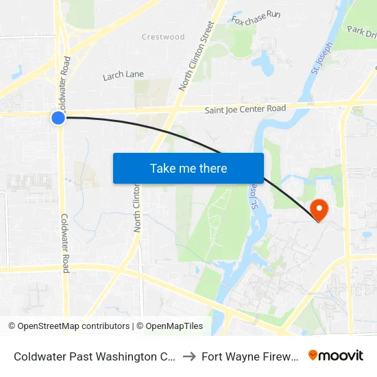 Coldwater Past Washington Center to Fort Wayne Fireworks map