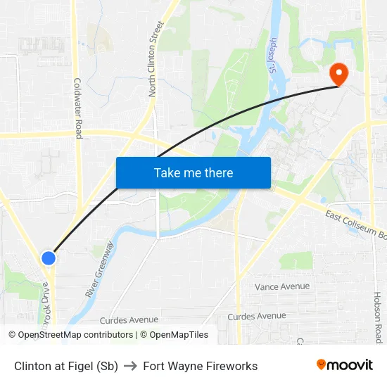 Clinton at Figel (Sb) to Fort Wayne Fireworks map
