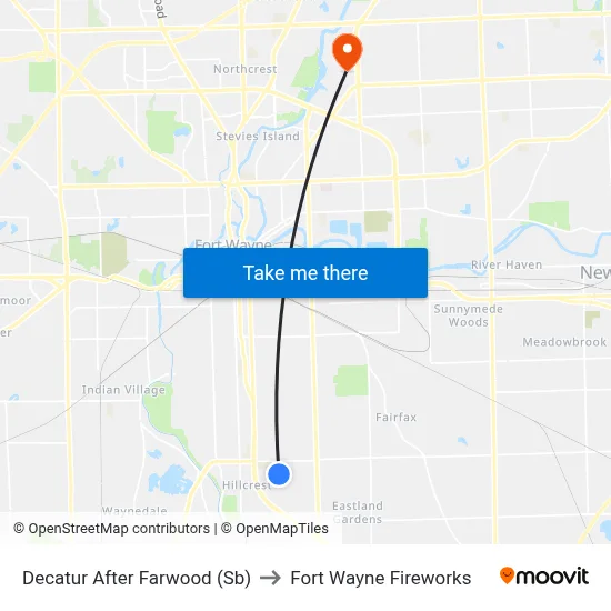 Decatur After Farwood (Sb) to Fort Wayne Fireworks map