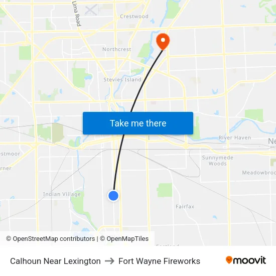 Calhoun Near Lexington to Fort Wayne Fireworks map