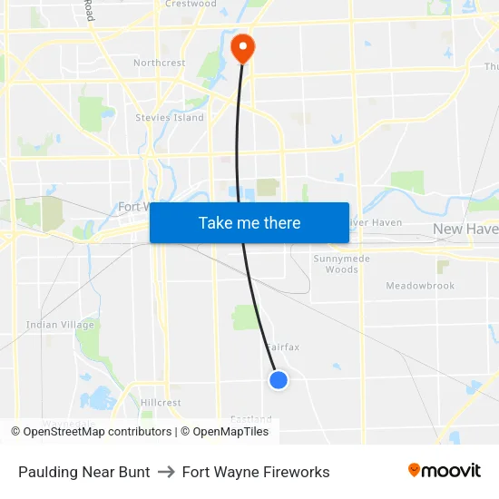 Paulding Near Bunt to Fort Wayne Fireworks map