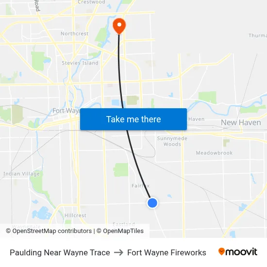 Paulding Near Wayne Trace to Fort Wayne Fireworks map