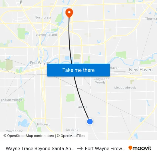 Wayne Trace Beyond Santa Ana (Sb) to Fort Wayne Fireworks map