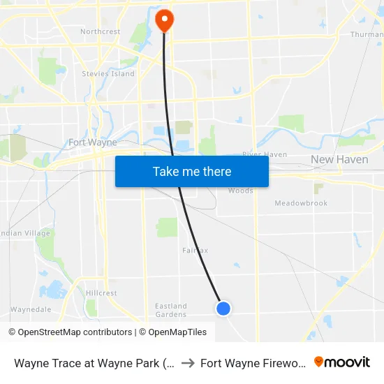 Wayne Trace at Wayne Park (Sb) to Fort Wayne Fireworks map