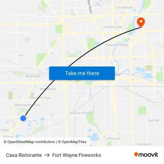 Stellhorn at Eicher (Wb) to Fort Wayne Fireworks map