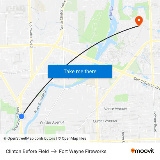 Clinton Before Field to Fort Wayne Fireworks map