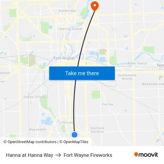 Hanna at Hanna Way to Fort Wayne Fireworks map