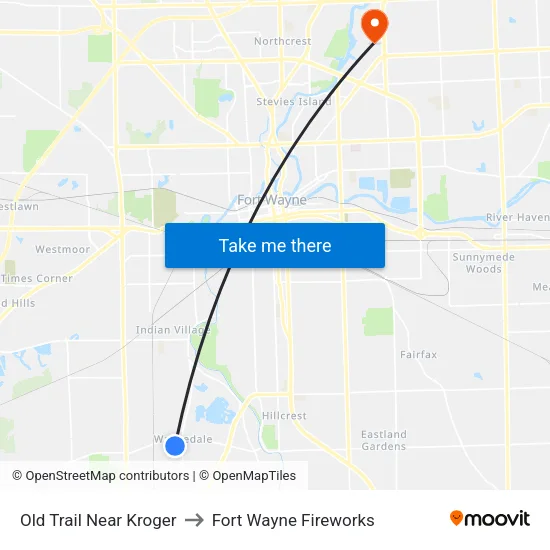 Old Trail Near Kroger to Fort Wayne Fireworks map