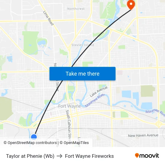 Taylor at Phenie (Wb) to Fort Wayne Fireworks map