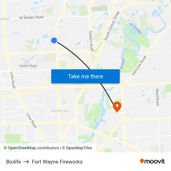Biolife to Fort Wayne Fireworks map