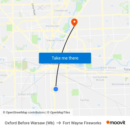 Oxford Before Warsaw (Wb) to Fort Wayne Fireworks map