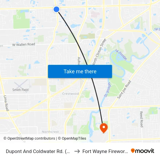 Dupont And Coldwater Rd. (Sb) to Fort Wayne Fireworks map