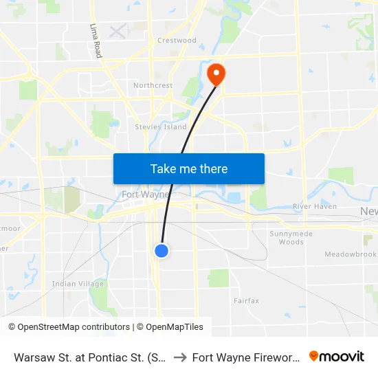 Warsaw St. at Pontiac St. (Sb) to Fort Wayne Fireworks map