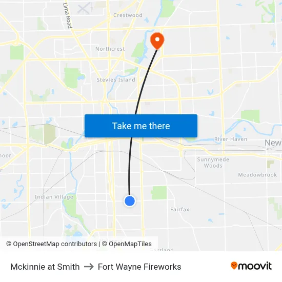 Mckinnie at Smith to Fort Wayne Fireworks map