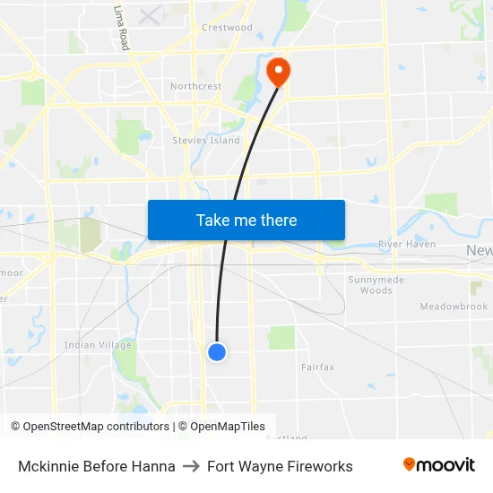 Mckinnie Before Hanna to Fort Wayne Fireworks map