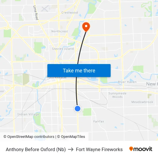 Anthony Before Oxford (Nb) to Fort Wayne Fireworks map