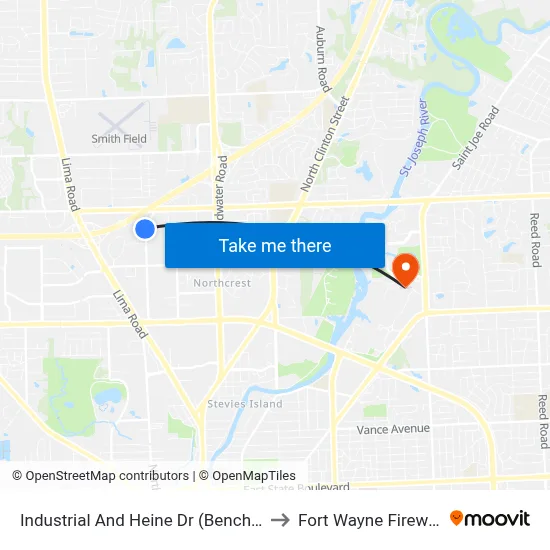Industrial And Heine Dr (Benchmark) to Fort Wayne Fireworks map