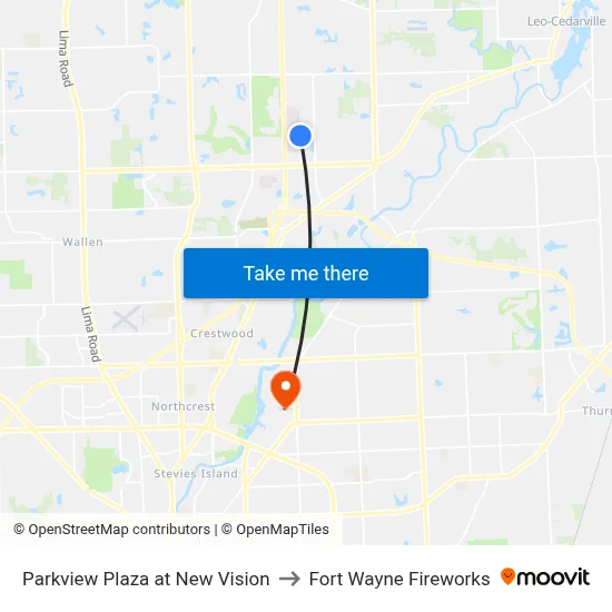 Parkview Plaza at New Vision to Fort Wayne Fireworks map