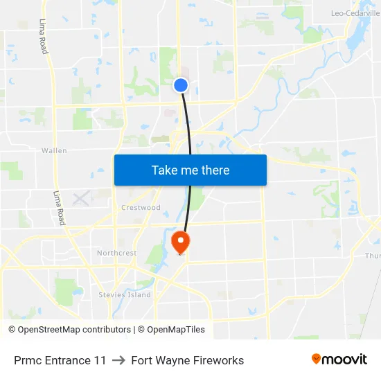Prmc Entrance 11 to Fort Wayne Fireworks map