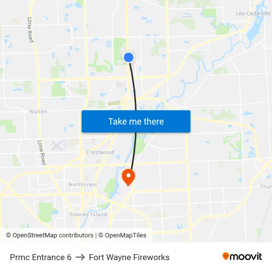 Prmc Entrance 6 to Fort Wayne Fireworks map