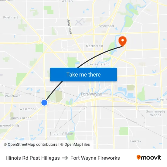 Illinois Rd Past Hillegas to Fort Wayne Fireworks map
