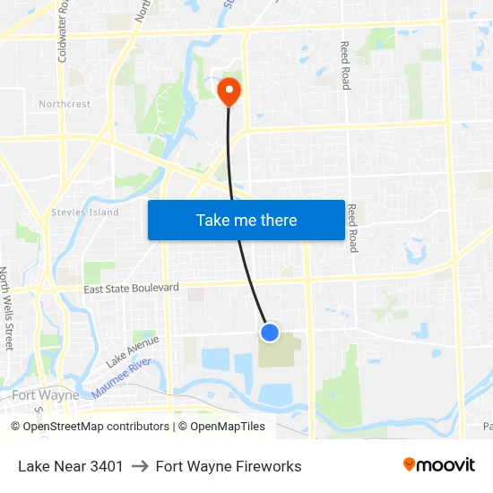 Lake Near 3401 to Fort Wayne Fireworks map