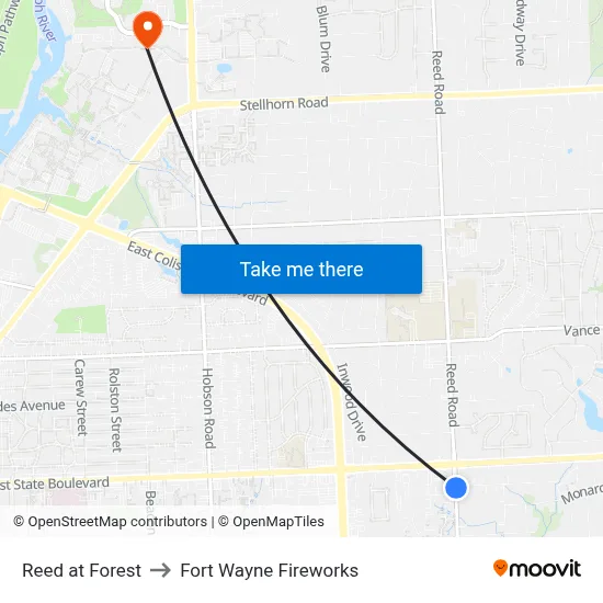 Reed at Forest to Fort Wayne Fireworks map