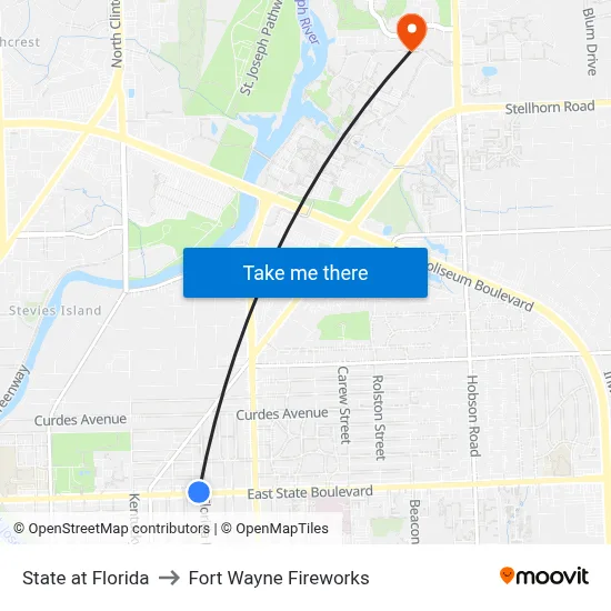 State at Florida to Fort Wayne Fireworks map