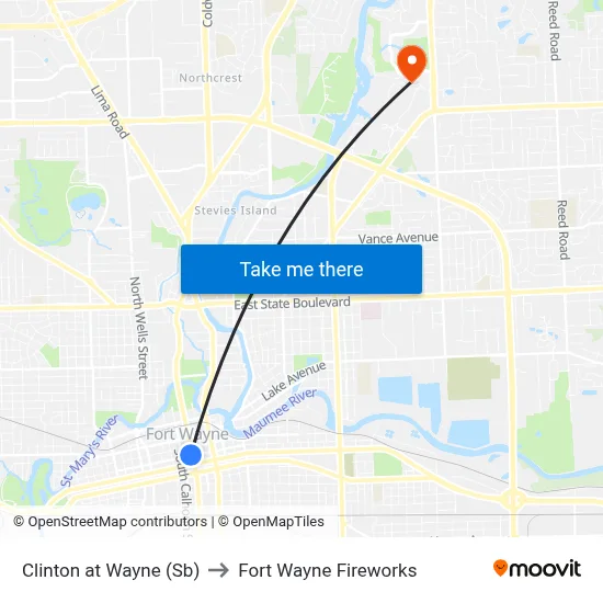 Clinton at Wayne (Sb) to Fort Wayne Fireworks map