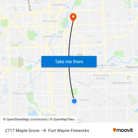 2717 Maple Grove to Fort Wayne Fireworks map