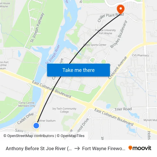 Anthony Before St Joe River (Sb) to Fort Wayne Fireworks map