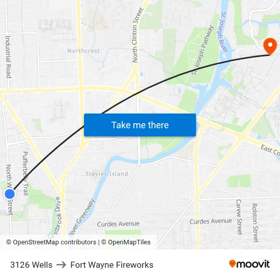 3126 Wells to Fort Wayne Fireworks map