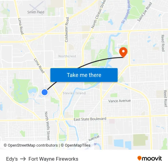 Edy's to Fort Wayne Fireworks map