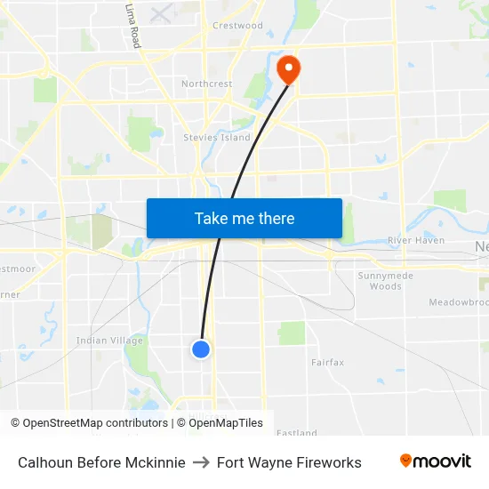 Calhoun Before Mckinnie to Fort Wayne Fireworks map