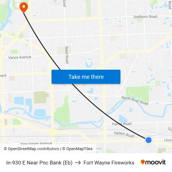In-930 E Near Pnc Bank (Eb) to Fort Wayne Fireworks map