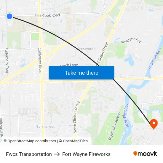 Fwcs Transportation to Fort Wayne Fireworks map