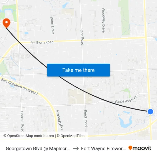 Georgetown Blvd @ Maplecrest to Fort Wayne Fireworks map