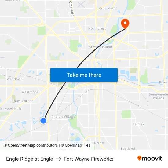 Engle Ridge at Engle to Fort Wayne Fireworks map