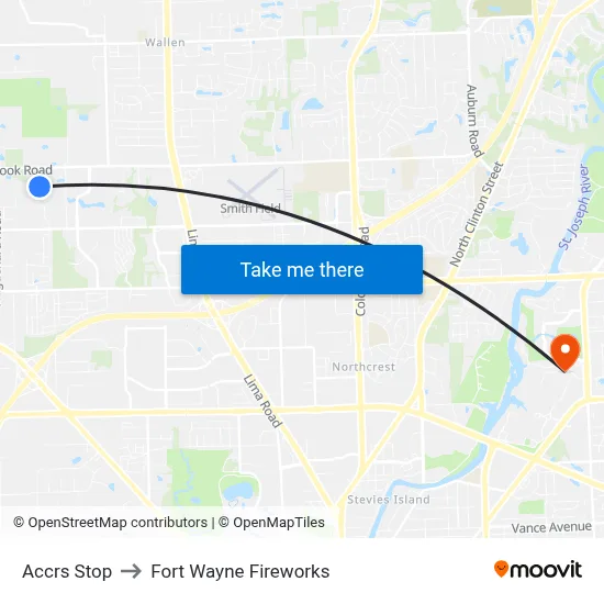 Accrs Stop to Fort Wayne Fireworks map