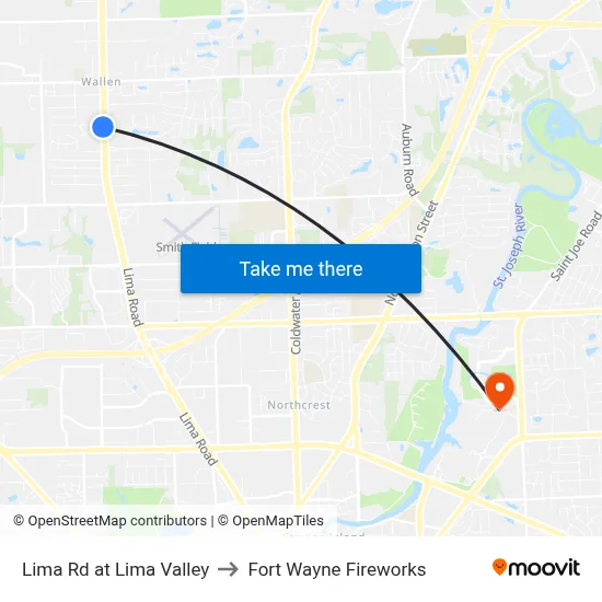 Lima Rd at Lima Valley to Fort Wayne Fireworks map