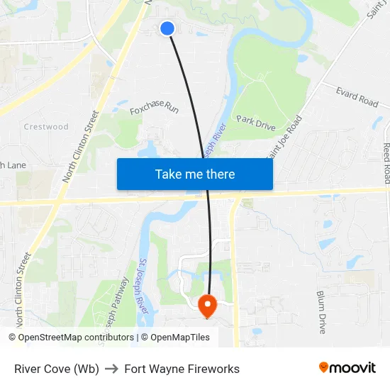River Cove (Wb) to Fort Wayne Fireworks map