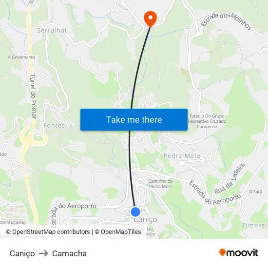 Caniço to Camacha map