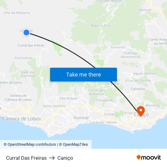 Curral Das Freiras to Caniço map
