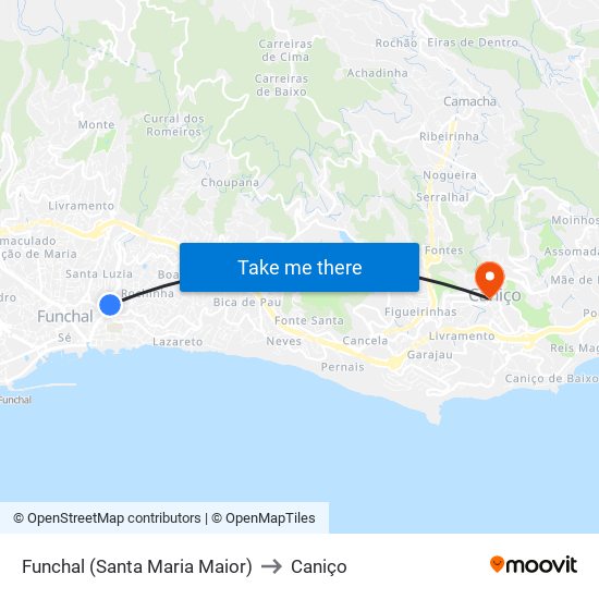 Funchal (Santa Maria Maior) to Caniço map