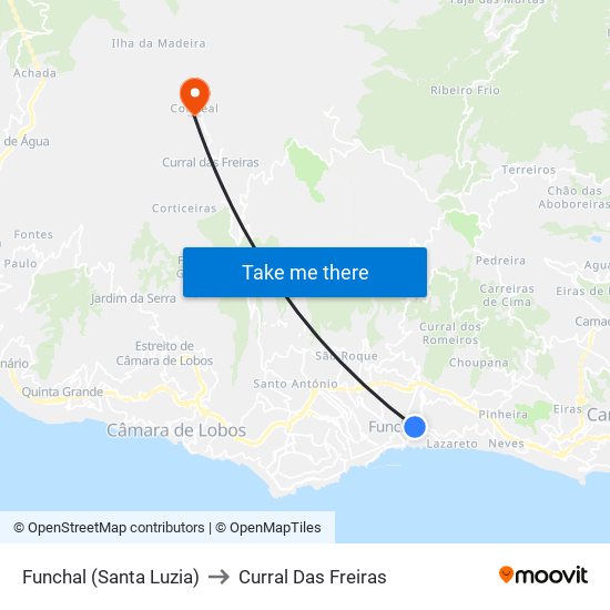 Funchal (Santa Luzia) to Curral Das Freiras map