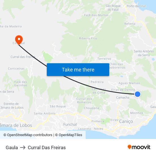 Gaula to Curral Das Freiras map